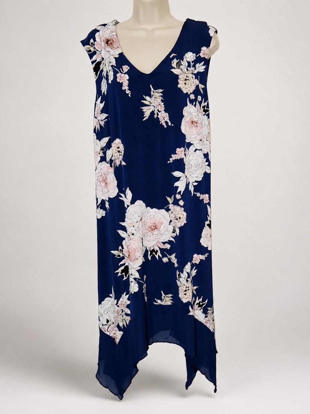 Luxology Womens Sleeveless Navy Floral High-Low Chiffon Midi Dress Size 1X - Picture 5 of 10